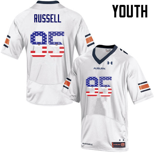 Youth Auburn Tigers #95 Dontavius Russell USA Flag Fashion White College Stitched Football Jersey